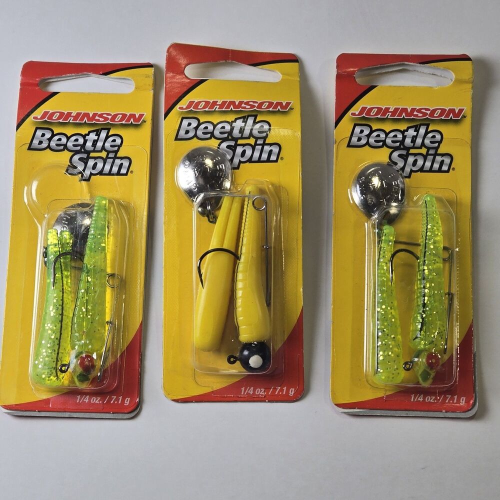 Lot of 3 Johnson Beetle Spin Lures 1/4 oz NIP Chartreuse Sparkle & Yellow